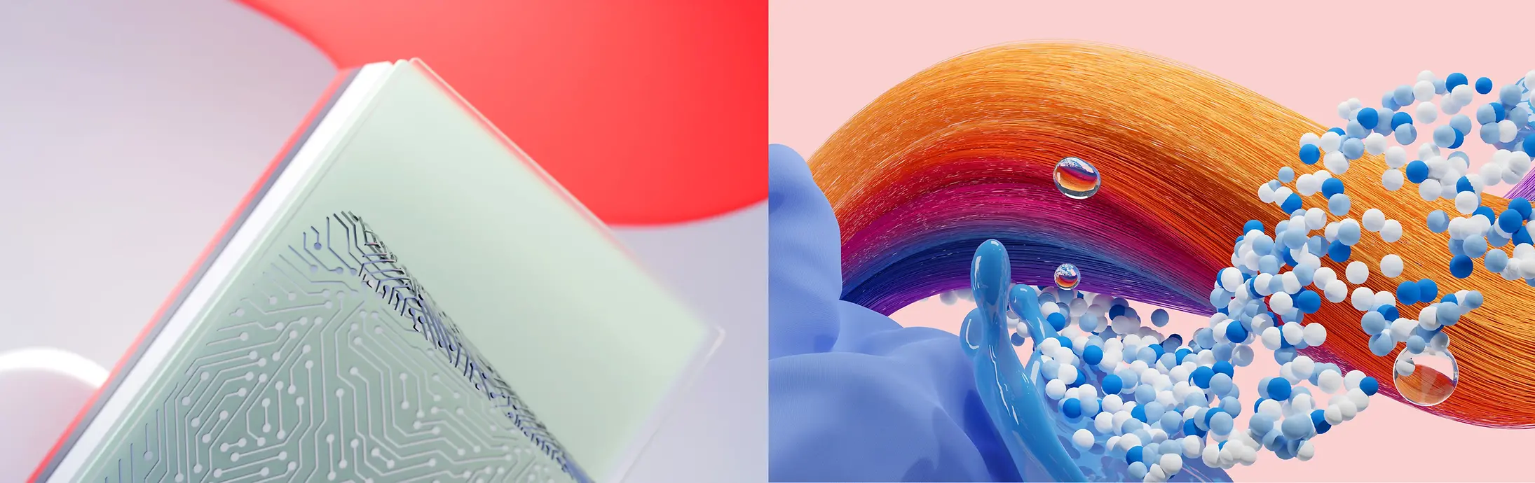 Apstraktna slika koja prikazuje Henkelove poslovne jedinice Adhesive Technologies, Hair i Laundry & Home Care.